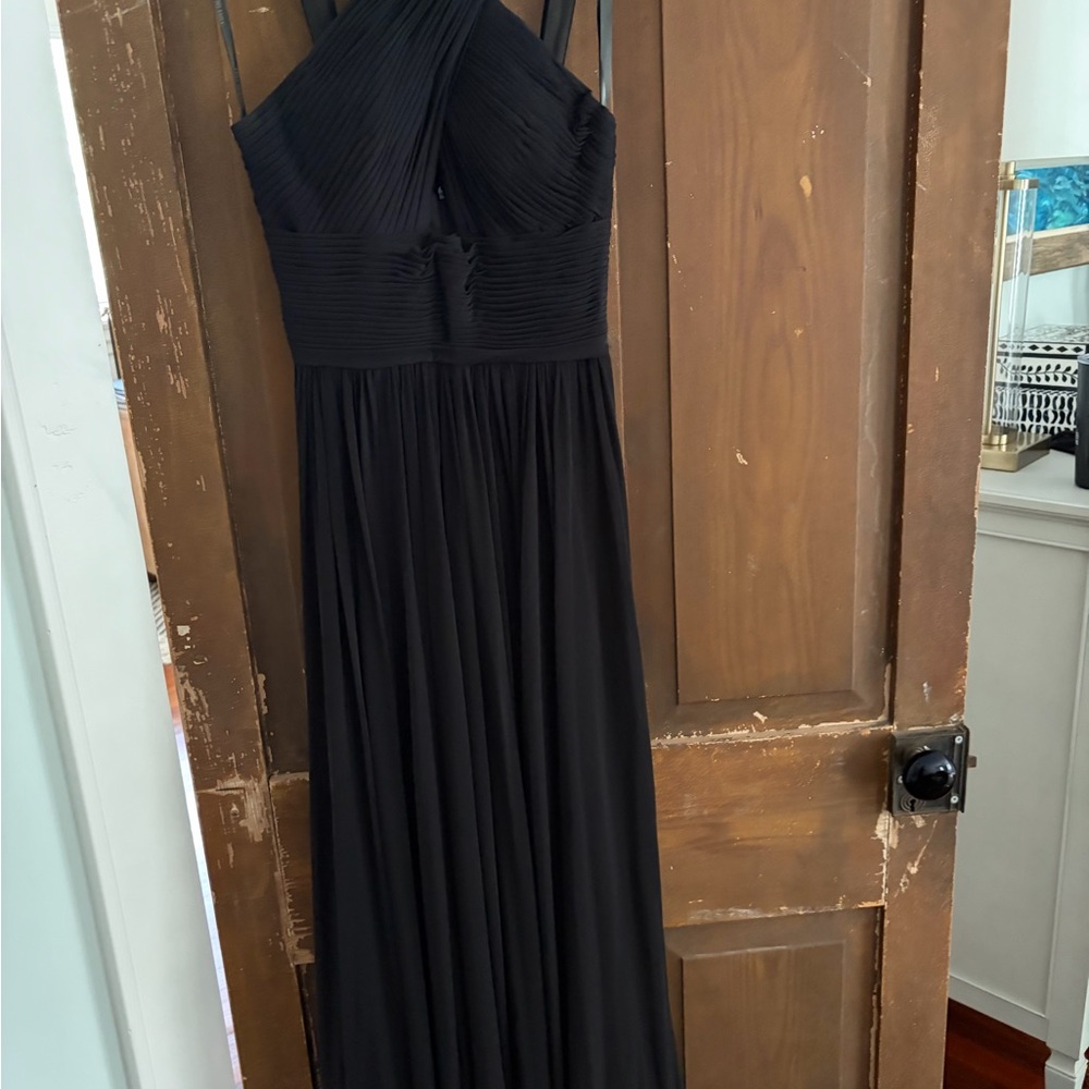 Sherri Hill Black Ribbed Bodice Evening Dress